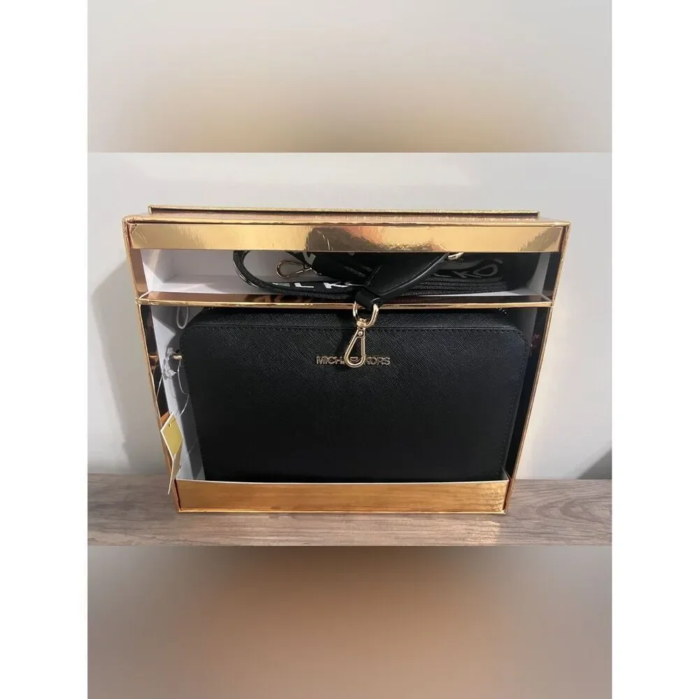 MICHAEL KORS Jet Set Large EW Xbody W/ WBG Leather Black NWT $ 198